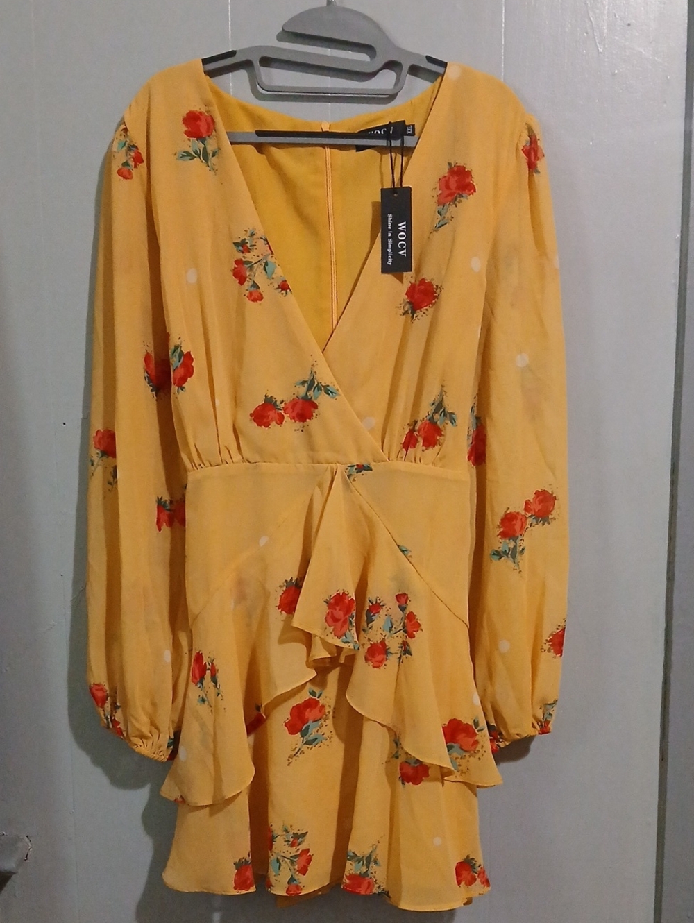 Yellow Floral Wrap Mini Dress